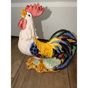 Colorful Ceramic Rooster chicken Figurine Farmhouse Decor Kitchen Shelf Accent